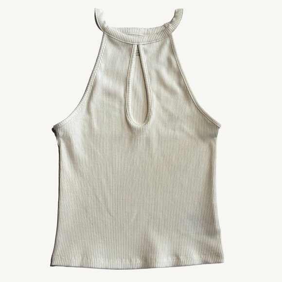 American Eagle Ribbed Cropped White Tank Top with Chest Keyhole Size Small - Picture 9 of 9